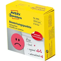 Avery Zweckform Bewertungspunkte auf Rolle Motiv Gesicht 19mm rot/schwarz VE=10x250 Etiketten