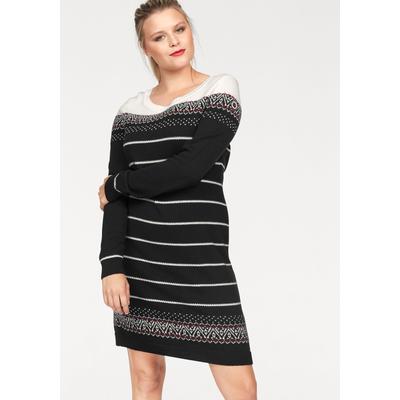 Strickkleid KANGAROOS, Damen, Gr. 50, N-Gr, Langarm, Strick, schwarz (schwarz gemustert), Strick, Obermaterial: 50% Baumwolle, 50% Polyacryl, gemustert, figurbetont mini, Rundhals, Rippbündchen, Kleider Strickkleid, figurbetont, im Norweger-Stil,...