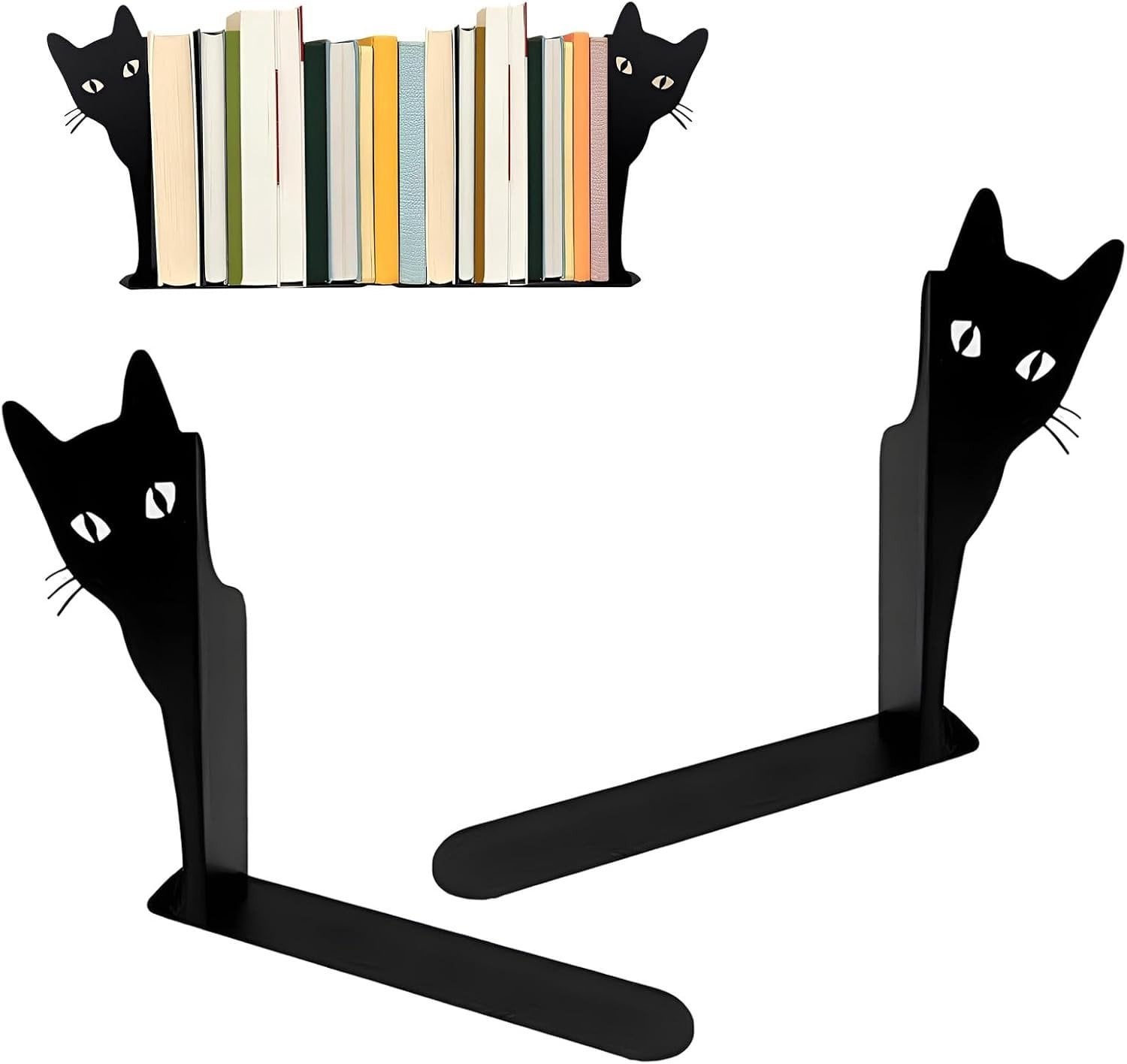 Set van 2 zwarte katten boeksteunen voor thuis en kantoor