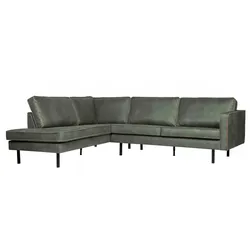 Ecksofa Rodeo in Lederoptik, modern linksseitig, Farbe Army Grün, 4-5 Sitzplätze