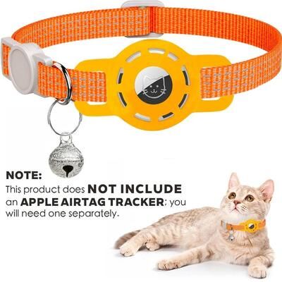 Uplift Essentials Reflective AirTag Compatible Safety Cat Collar With Breakaway Buckle orange