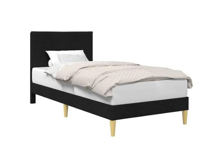 HMDNGOUT Moderner Bettrahmen mit Kopfteil aus Stoff, 100 x 200 cm, schwarz – Elegantes Bettgestell mit weicher Polsterung und gedrehten Beinen für Stabilität und Komfort