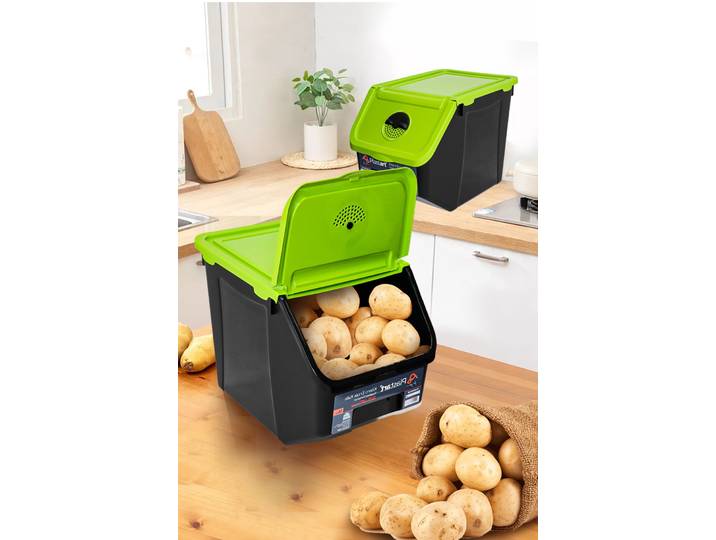 Boîte de Rangement de 12l pour Pommes de Terre et Oignons, Pot de Fruits et Légumes, Récipient Alimentaire E27, Outil de Cuisine Polyvalent, Seau