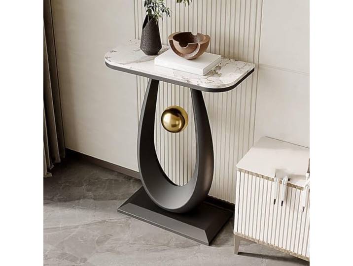 Sinterstein Konsolentisch 80cm Wassertropfen Goldkugel für Eingang Flur Luxus Design Wassertropfen Goldkugel Platzsparend für Kleine Wohnung Flur(Black 2)
