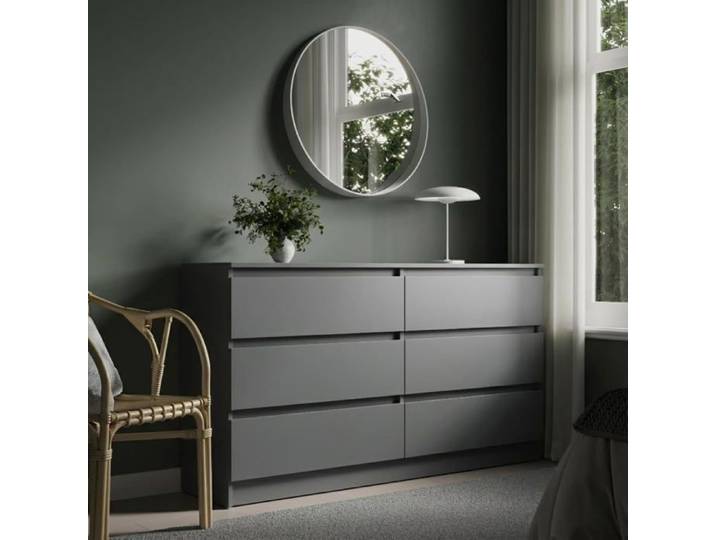 Commode avec 6 tiroirs - 140x35x78 cm - Commode de chambre style scandinave - Meuble de chambre - Anthracite