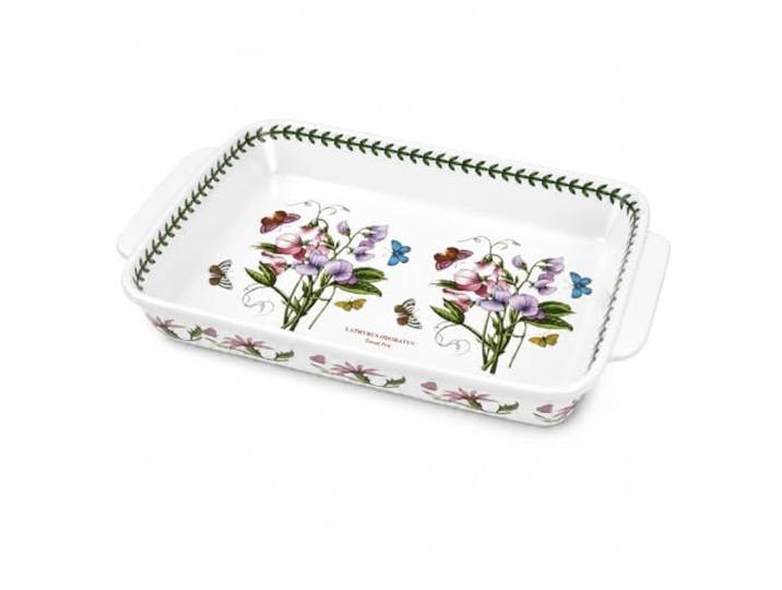 Portmeirion Botanic Garden Lasagneform (38,1 x 27,9 cm) – Motiv Sweet Pea, Porzellan-Backgeschirr mit splitterfester Glasur – ofen-, mikrowellen-, gefrierschrank-, spülmaschinenfest für den täglichen