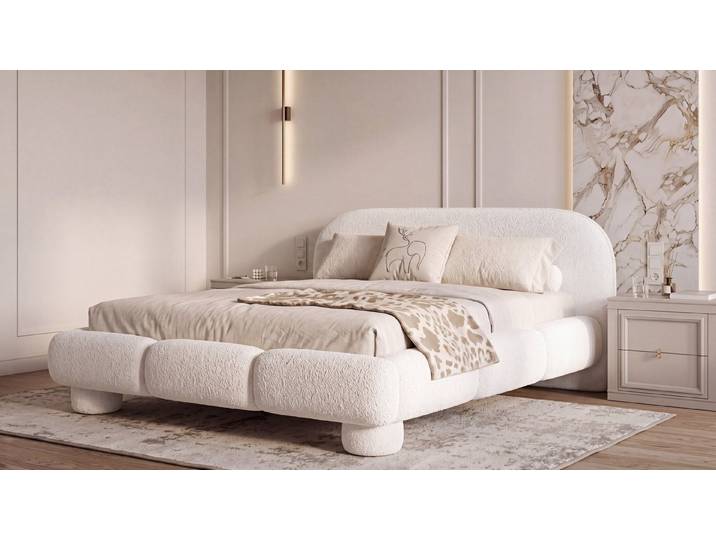 yourhouse24 Polsterbett DAYTON in Bouclé – Organisches Wolkenbett, Luxuriöses Wolkenbett im angesagten Soft Minimalism & Japandi-Stil