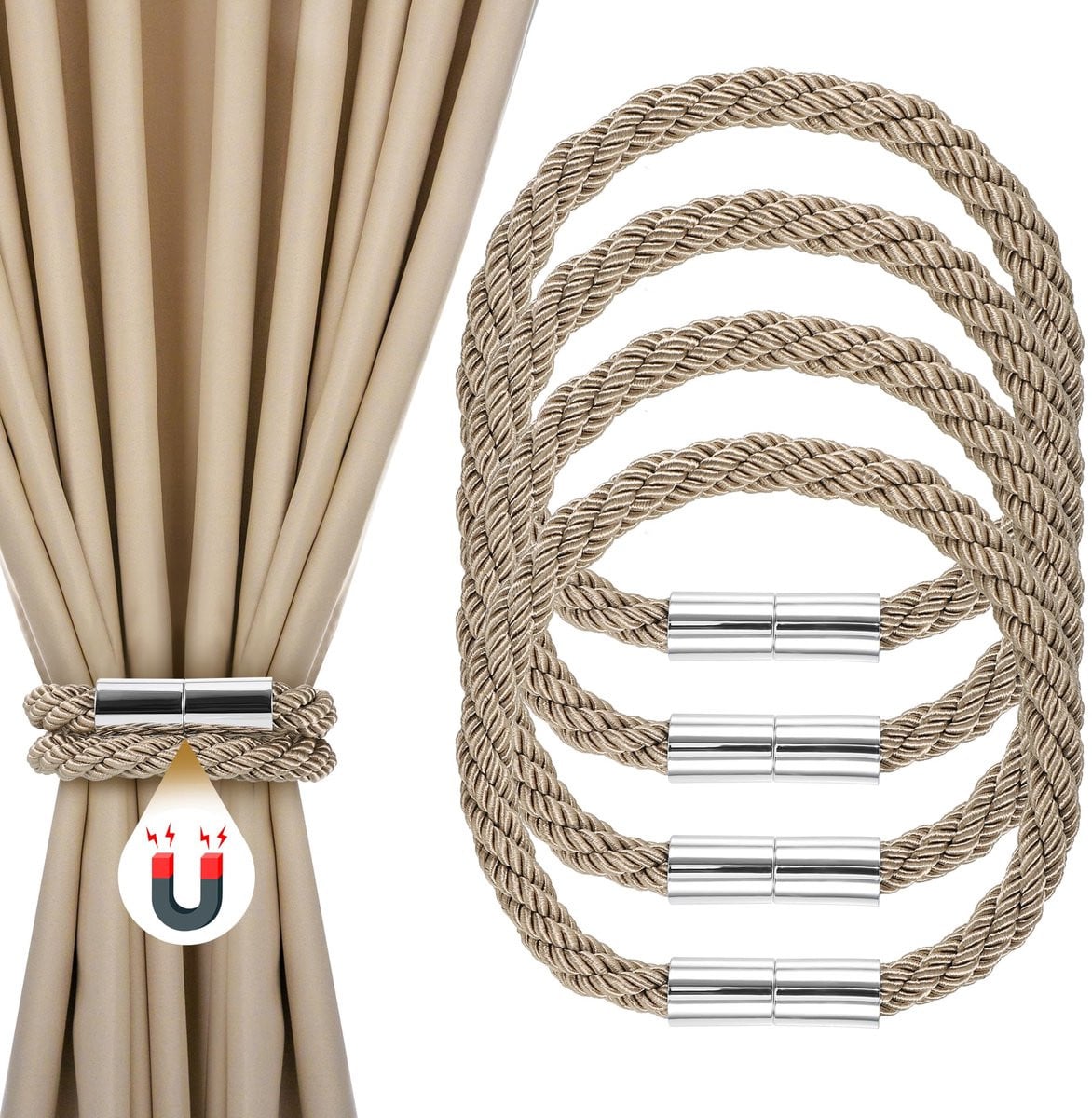 Ibenzoa Set van 4 Magnetische Gordijnhouders voor Diverse Soorten Gordijnen en Decoratie