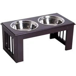 Erhöhter Hundenapf Haustier Futternapf Edelstahl MDF Kaffee