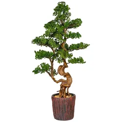 CREATIV green künstliche Pflanze Bonsai Lärche,ca 125cm, grün, im Magnesiatopf 26x26cm, braun