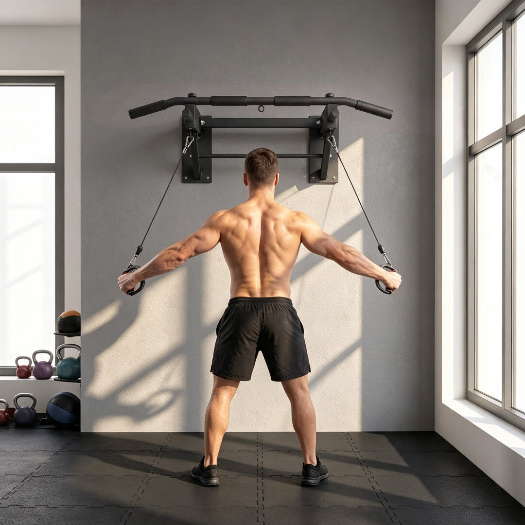 HOMCOM SPORTNOW Pull Up Bar Wall Mounted, Folding Design, 3 Hooks, 120 kg, Black Black