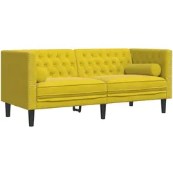 vidaXL Chesterfield-Sofa mit Nackenrollen 2-Sitzer Gelb Samt