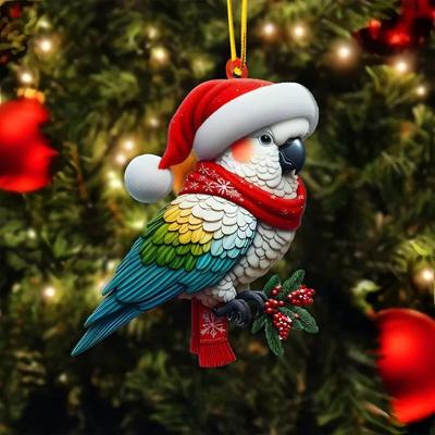 Inspire Select Cartoon Acrylic Christmas Tree Hanging Ornament 2D Flat Xmas Tree Pendant For Holiday Tree & Home Decor parrot