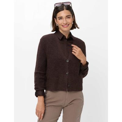 Cardigan BRAX "Style Strickjacke", Damen, Gr. 38, braun (dunkelbraun), Strick, 44% Polyamid, 28% Alpaka, 28% Wolle, V-Ausschnitt, Strickjacken