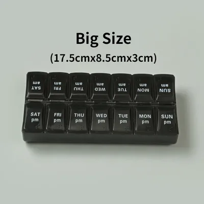 Portable Weekly Pill Organizer Grids For Medicine & Vitamins Storage black Big