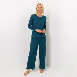 LITTLE ROSE Pyjama Mikrofaser Rippmuster weites Bein