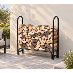 ShelterLogic Stahl Kaminholzregal inkl. Abdeckung | Schwarz | 126x25x118 cm | Farbe - Schwarz