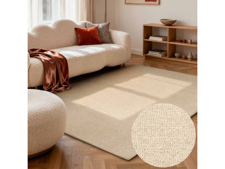 Wollteppich ELLE DECORATION Knots , beige (hellbeige), B:160cm H:13mm L:230cm, Wolle, Teppiche, Wollteppich, Handtuft, Wolle, Feines Bouclé, Wohnzimmer, Schlafzimmer, Natur