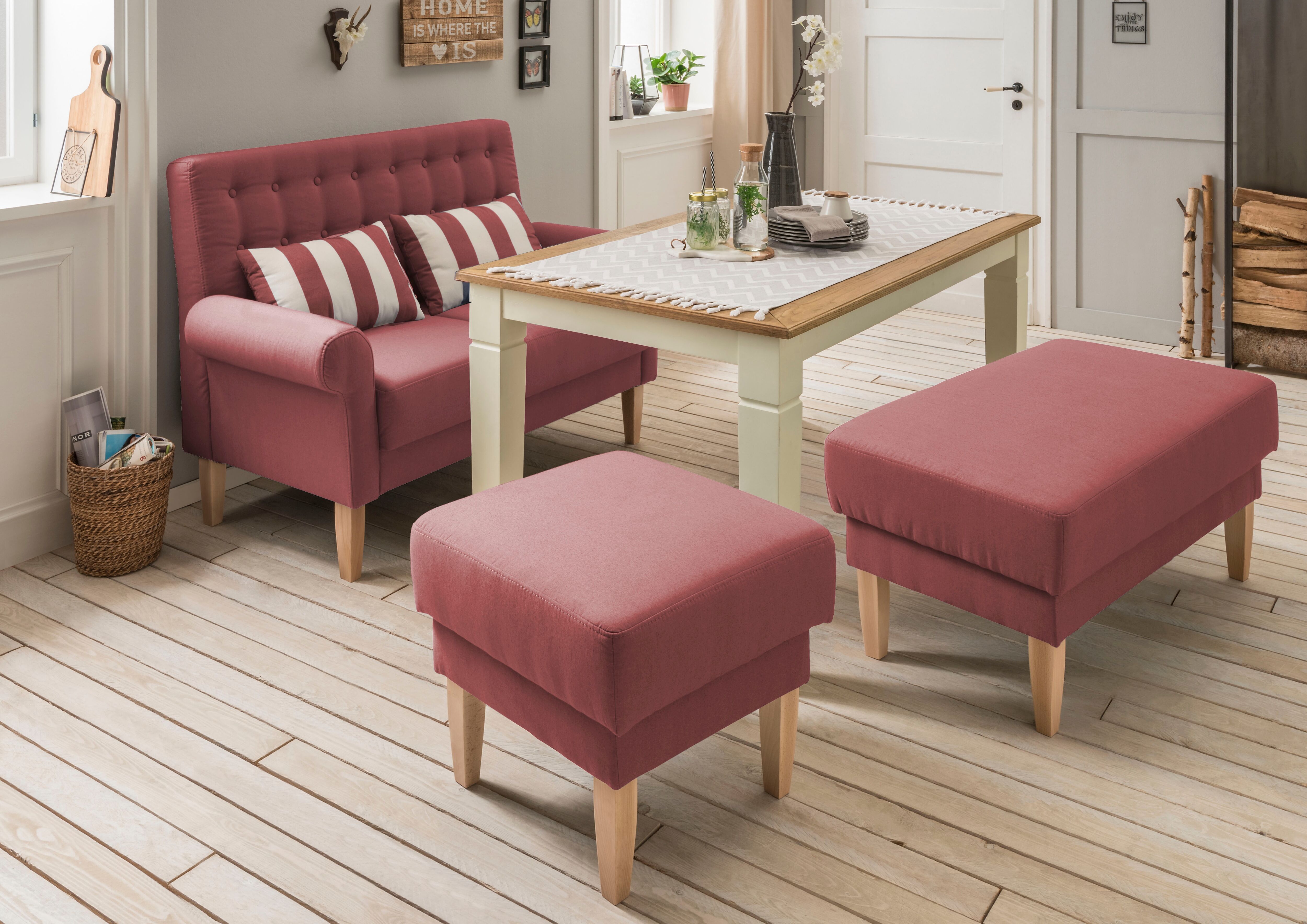 Hocker HOME AFFAIRE "Scalea", rot, B:112cm H:51cm T:56cm, 60% Polyester, 40% Baumwolle;Webstoff (80% Polyester / 20% Baumwolle);Microfaser in Antiklederoptik (100% Polyester), Hocker, Hocker, passendes Küchensofa verfügbar, in verschiedenen Stoffen und Fa