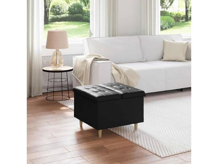TEKGHUT Stauraumhocker Kunstleder Schwarz 60 cm Versteckter Stauraum, Gepolsterte Sitzfläche, Stabile Holzbeine, Vielseitig für Wohnzimmer