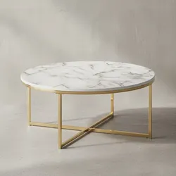 KADIMA DESIGN Stylischer Runder Sofatisch, Marmor-Optik, Goldfarbenes Gestell, 80 cm