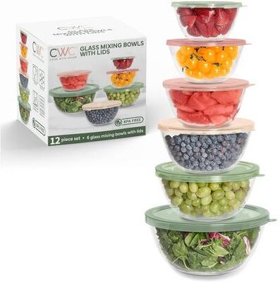 COOK WITH COLOR 12 Pc Glass Nesting Mixing Bowl Set with Lids for Cooking and Prep