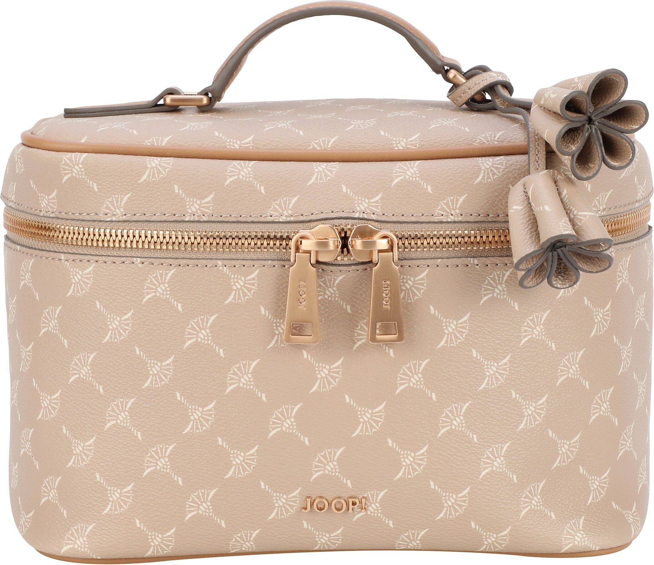 Joop! Kosmetiktasche JOOP "cortina 1.0 flora washbag mhz", Damen, Gr. B/H/T: 24cm x 17cm x 13cm, beige (sesame), Lederimitat, bedruckt, Taschen Kosmetiktasche, Schminktasche, Beautycase, Kulturbeutel mit JOOP-Logoverzierung sesame B/H/T: 24cm x 17cm x 13c