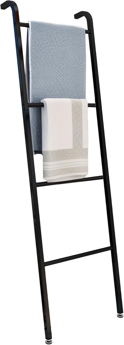 Vrijstaand Handdoekenrek Ladder met 4 Niveaus Zwart - Handdoekhouder voor Badkamer, Slaapkamer en Woonkamer
