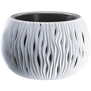 Prosperplast Sandy Bowl Übertopf, weiß, Ø 29 x 20 cm, aus Kunststoff, für innen und außen, mit Innentopf