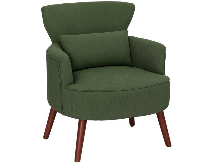 Homcom Sessel Loungesessel mit Armlehnen, Relaxsessel mit Kissen Cordoptik Grün, Füllung: Polyester,Polyester, 69x78x69.5 cm, Wohnzimmer, Sessel, Ohrensessel