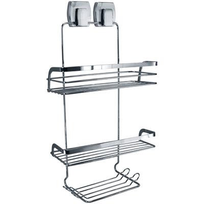 Duschkorb KLEINE WOLKE "Levana", silber (silberfarben), B:26cm H:42,3cm T:12,5cm, Metall, Aufbewahrungsboxen, BxTxH: 26x12,5x42,3 cm, Befestigung mit Saugnapf