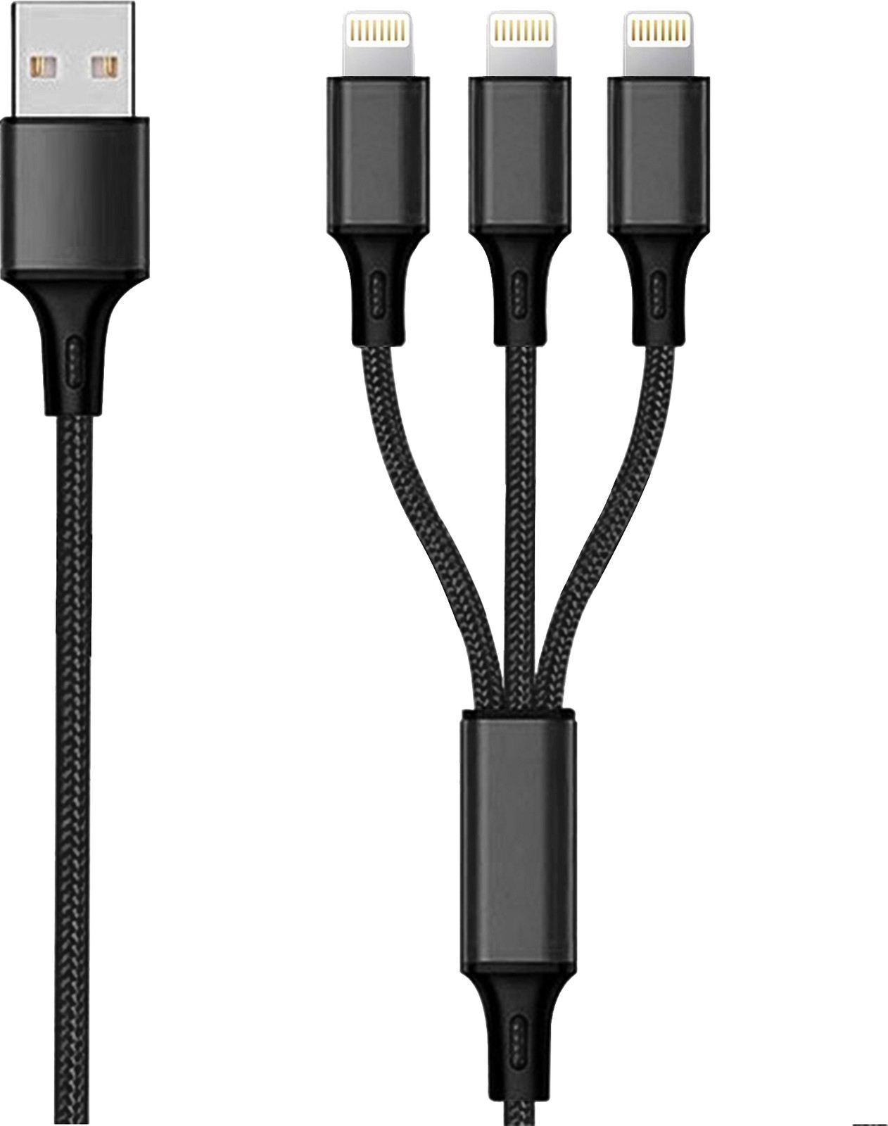 2GO 3-in-1 USB-oplaadkabel met 3x Lightning, nylon, 1,5 meter, zwart