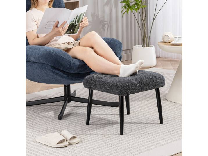 HOMCOM Pouf Repose-Pieds Tissu Chenille Gris Foncé 45x41x38cm