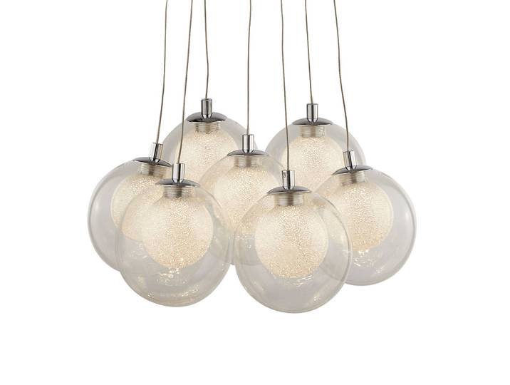 Searchlight Glas Hängelampe Cluster, dimmbar, klar / transparent, für Wohn- / Esszimmer, Glas, Modern, Pendelleuchte