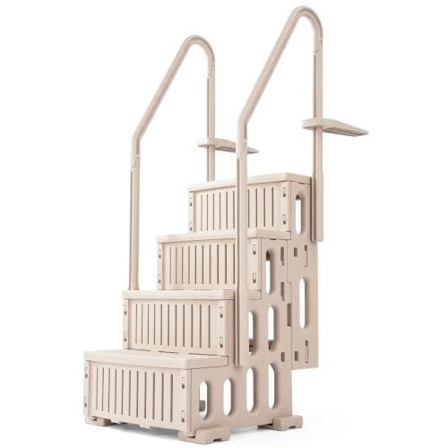 VEVOR Zwembadladder met 4 treden en dubbele leuning, beige
