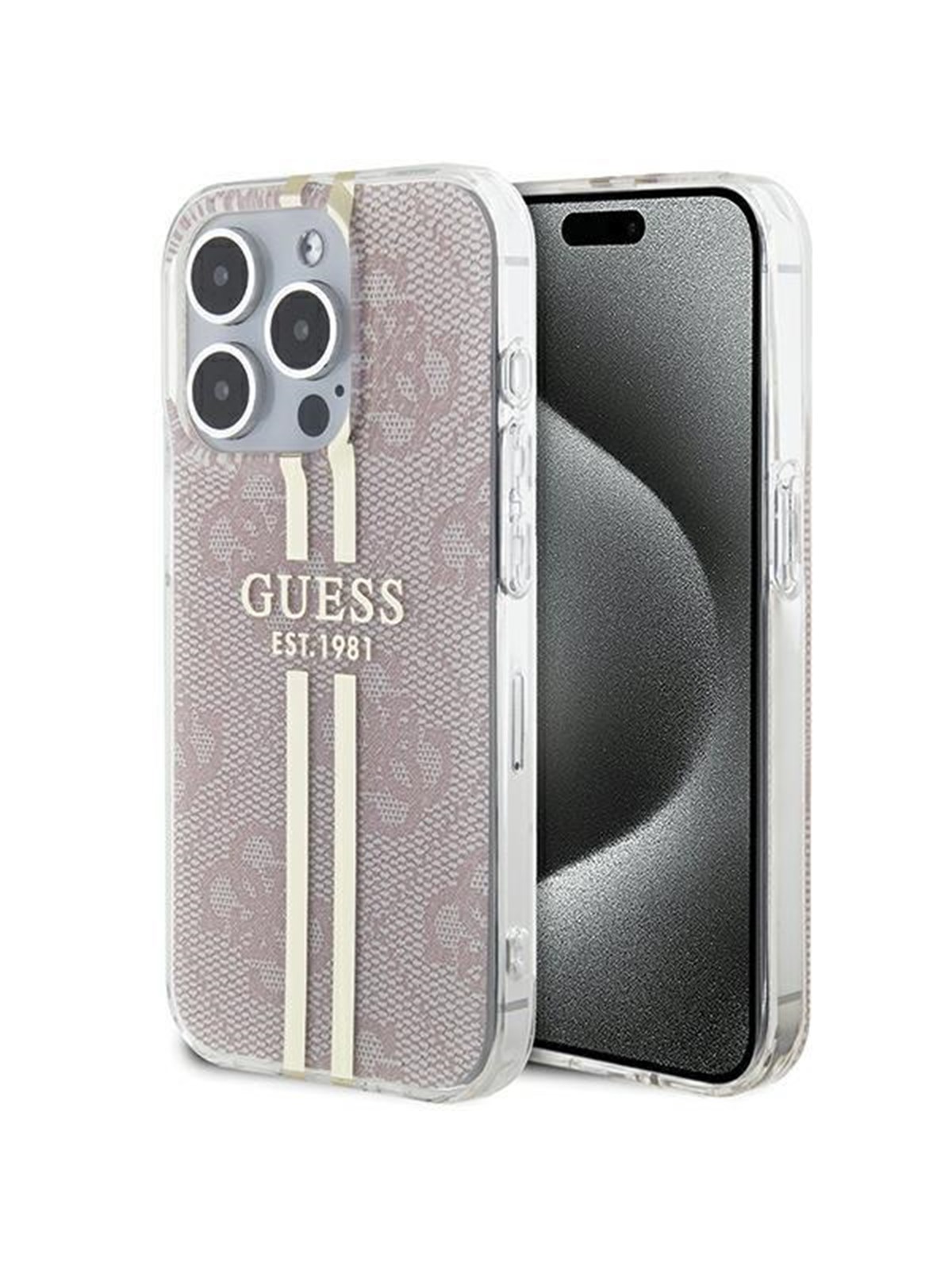 GUESS IML 4G Gold Stripe case for iPhone 14 Pro Max - pink