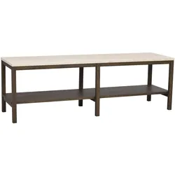 Konsole Orwel aus Travertin und Eiche, modernes Design, Braun, 140x40x45cm, FSC-zertifiziert