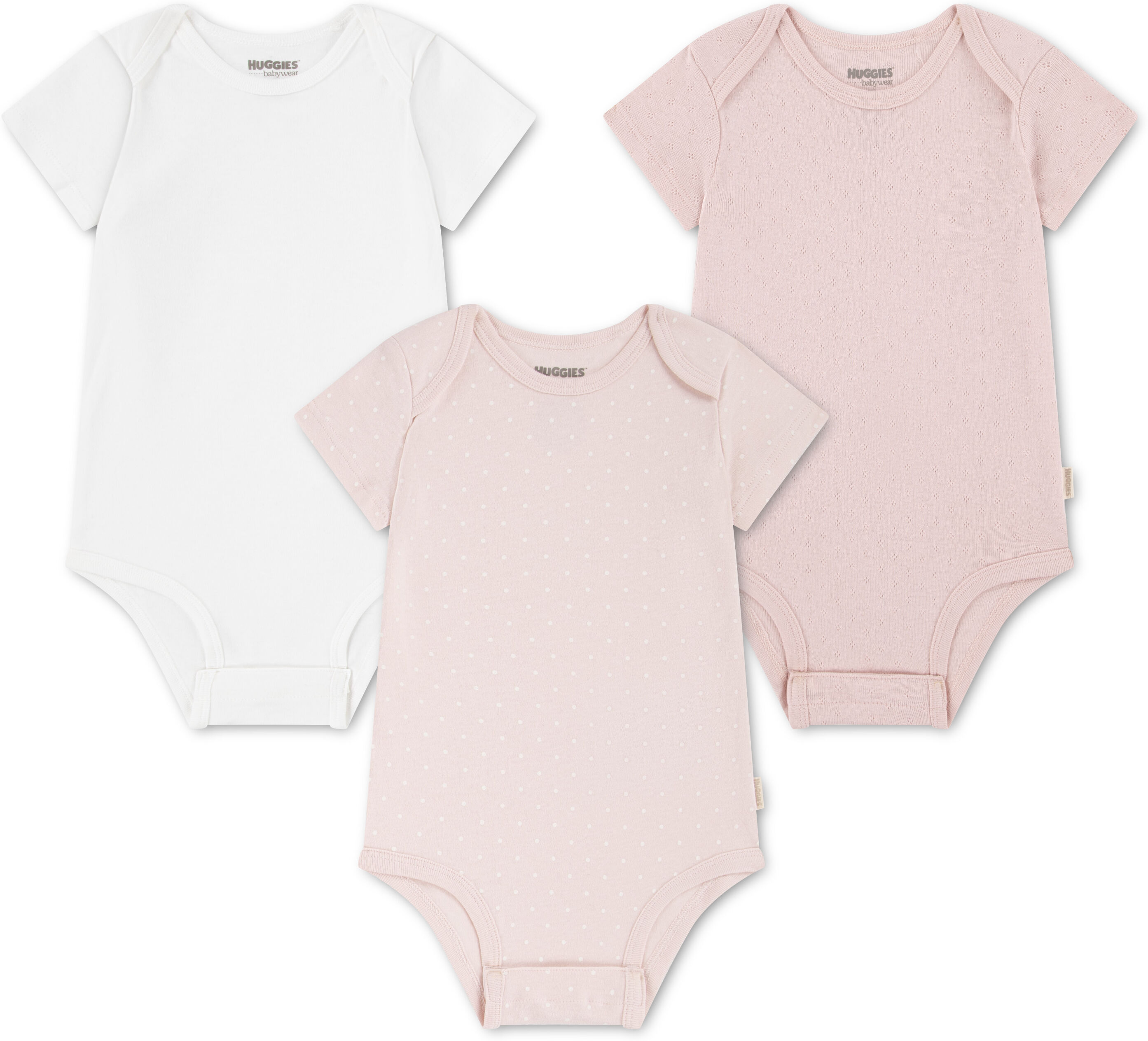 Body HUGGIES BABYWEAR "HUGB 3PK BODYSUIT", Jungen, Gr. 6 (18M/86), N-Gr, rosa (huggies peachskin), Jersey, Obermaterial: 100% Baumwolle, Basic, Rundhals, Bodys Body, aus Baumwolle huggies peachskin 6 (18M/86), N-Gr