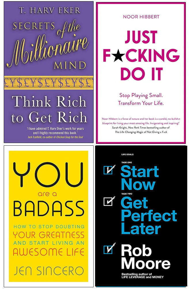 Various Publishers Secrets of the Millionaire Mind, Just F*cking Do It, You Are a Badass & Start Now 4 Book Self-Help Paperback Set - Eker, Moore & Sincero