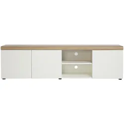 Skandinavisches weißes TV-Möbel mit heller Holzoptik und Stauraum L180 cm LEANA