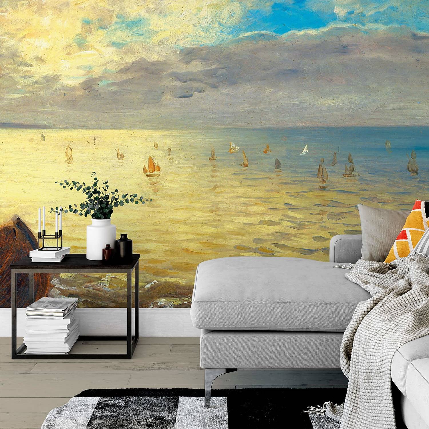 home24 Fotobehang Delacroix The Sea Mural in Blauw en Multicolour