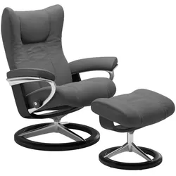 Stressless Sessel mit Hocker Wing Signature Leder Grau Batick Grey M (Medium)