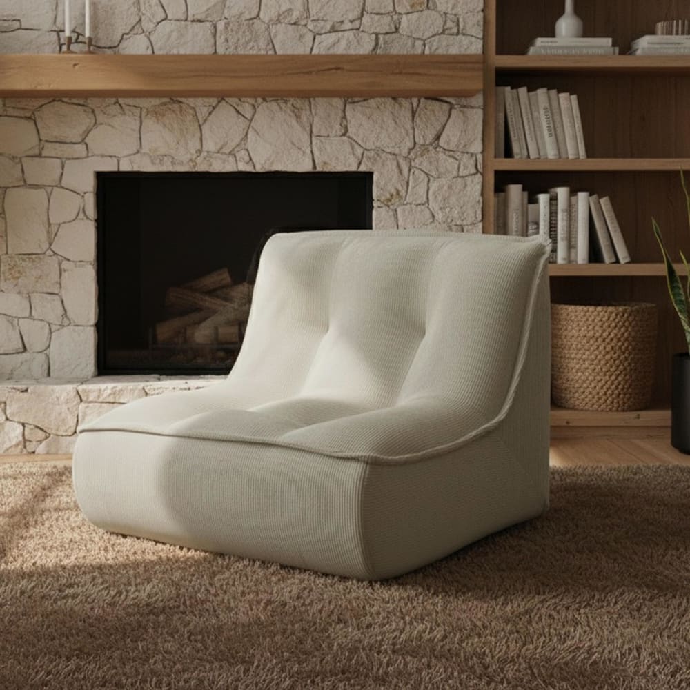 Oviala Fauteuil compressé en velours côtelé type chauffeuse écru Blanc 90x70x80cm