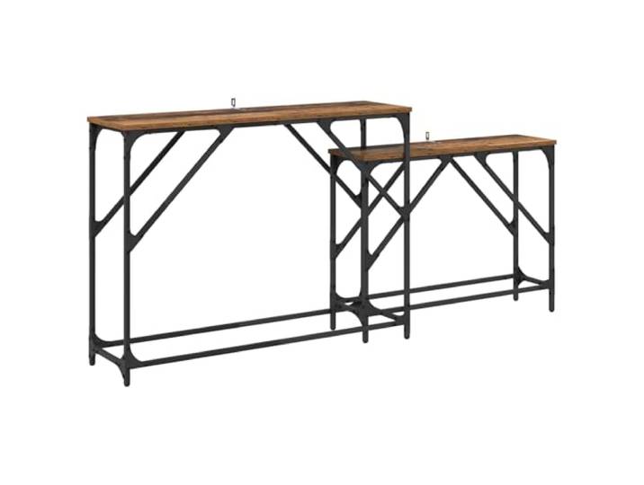 Konsole 2 Stück Altholz 100x28x75cm mit Metallrahmen Holzwerkstoffplatte, schwarzer Metallrahmen, platzsparend, einfacher Aufbau, modernes Design