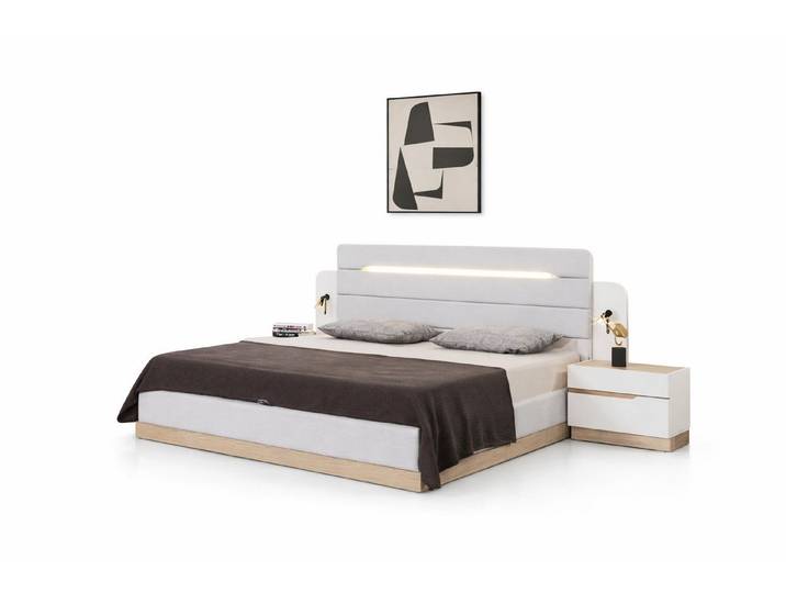 JVmoebel Schlafzimmer-Set Weiße Schlafzimmer Garnitur Edles Doppelbett Stilvolle 2x Nachttische, (3-tlg), Made in Europa