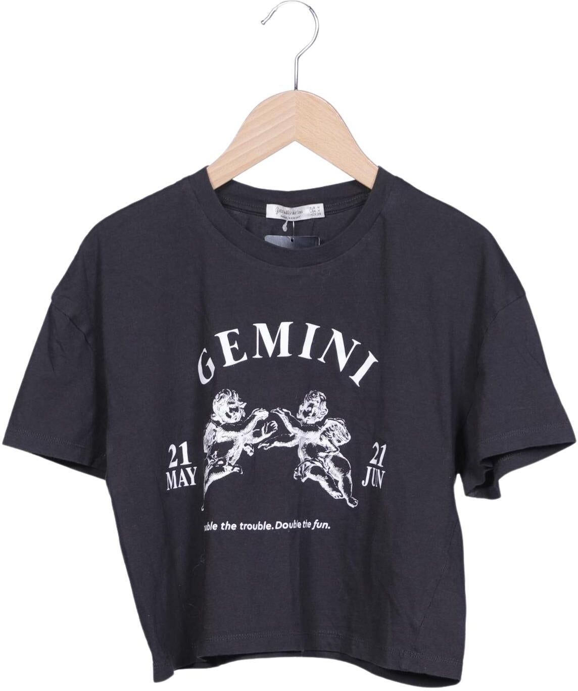 Stradivarius Damen T-Shirt, Grau, Gr. M, Baumwolle - Second Hand