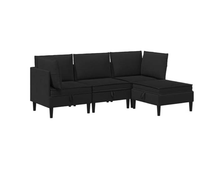 Todiikf 4-teilige Wohnzimmergarnitur Couch Set mit Kissen Schwarz Stoff Modulares Sofa Set fürs Wohnzimmer mit bequemen Polsterkissen, braunen Beinen und robustem Sperrholzgestell.