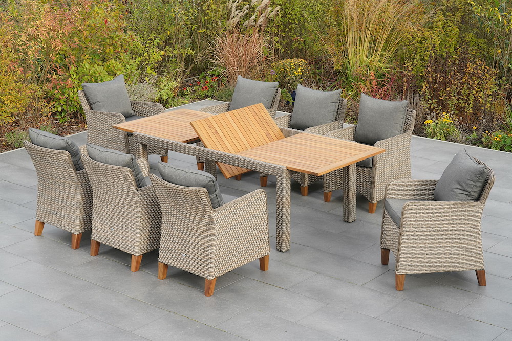 MERXXHANDELS Avellino Set 9tlg 8 Sessel Tisch 180(240) 100cm Kissen 16946488