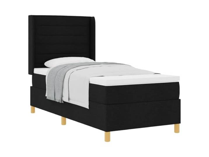 KKgypkn Boxspringbett Schwarz Stoff 100x200 cm mit verstellbarem Kopfteil und Matratze