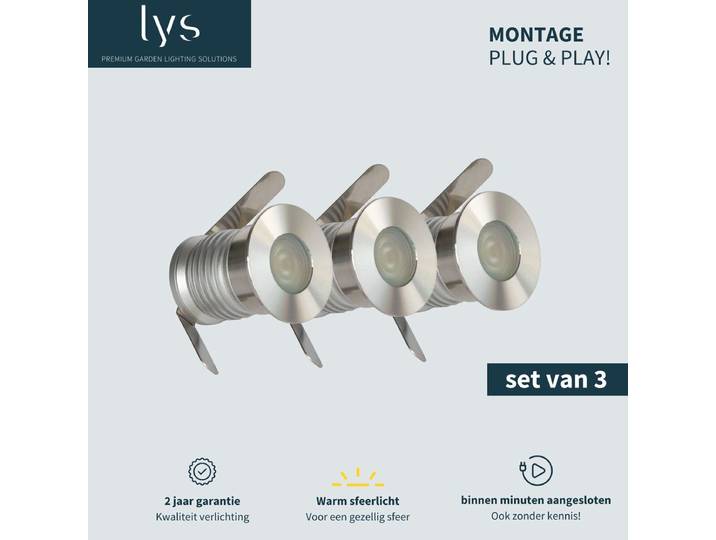 Lyslight Olan Grondspots - Complete Set - Plug and Play Systeem - Aluminium/RVS (3 stuks)